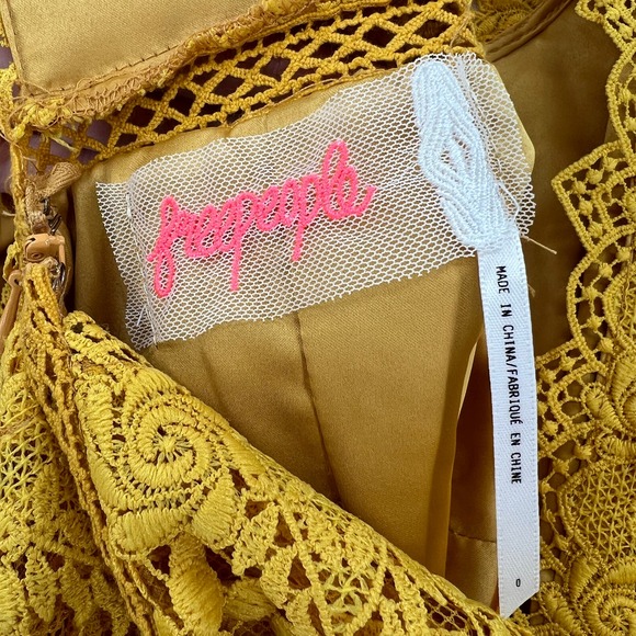 FREE PEOPLE Honey Lace Mini Dress Womens 0 Marigold Yellow Sleeveless NWT - Picture 16 of 16